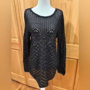 Jeanne Pierre black shimmer crochet/open-knit sweater women’s M NWT black/silver